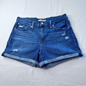 Levi’s Mid-legnth Jean Shorts Denim Women’s 31 Roll Cuff Jorts Distressed